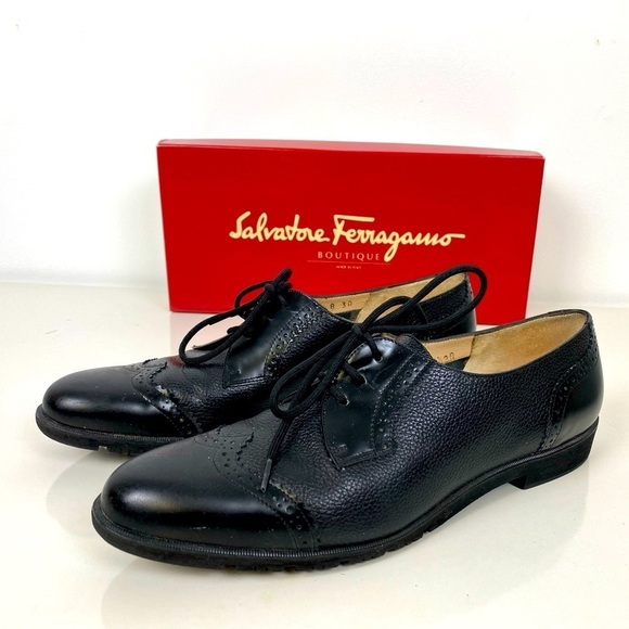 Salvatore Ferragamo Shoes - Salvatore Ferragamo Ferrara Women's 7 1/2 AA Black Leather Oxford Lace Up Shoes